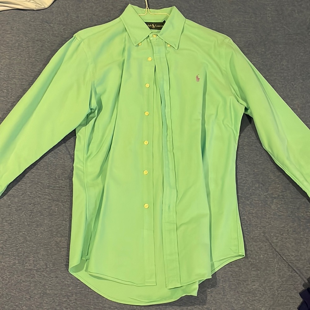 Polo button down teal blue with purple horse